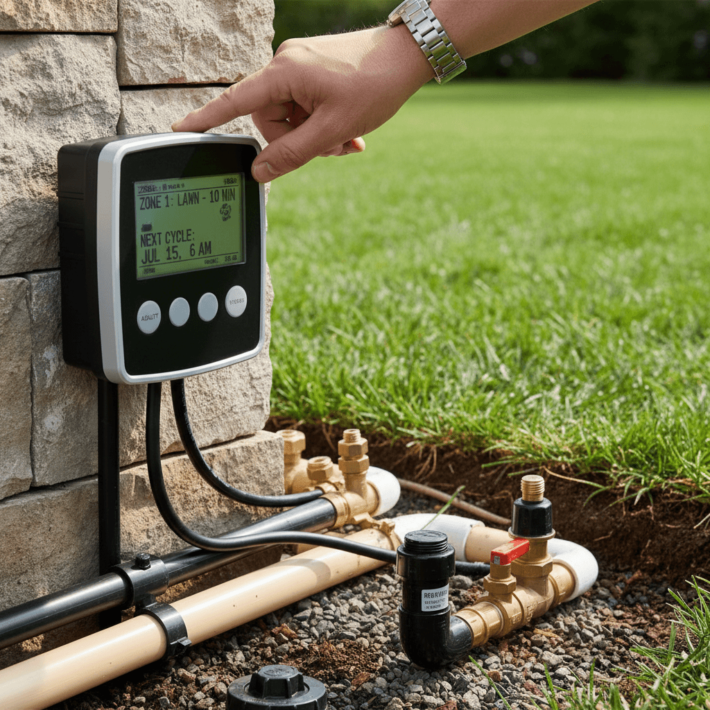 Irrigation system installation in Houston lawn